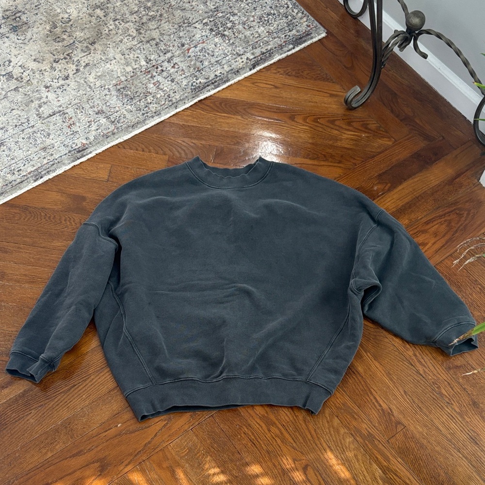 Joah Brown Oversized Crew Pullover in Washed Black